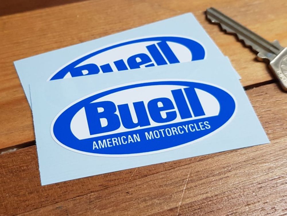 Buell American Motorcycles Blue & White Oval Stickers 3" Pair