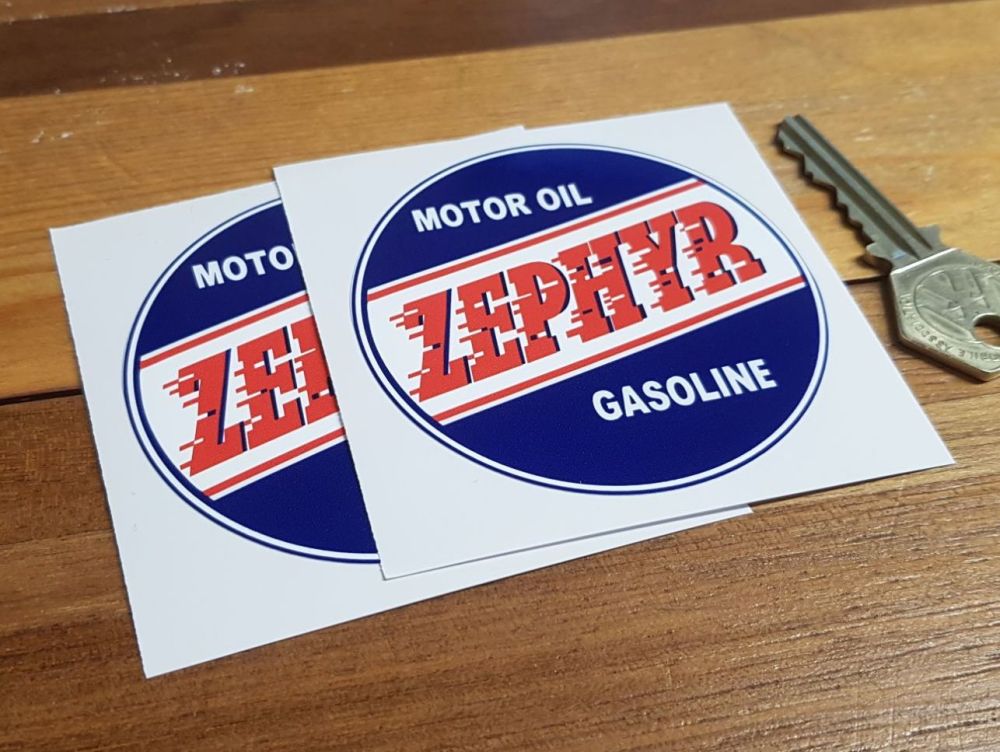 Zephyr Motor Oil Gasoline Circular Stickers 3" Pair