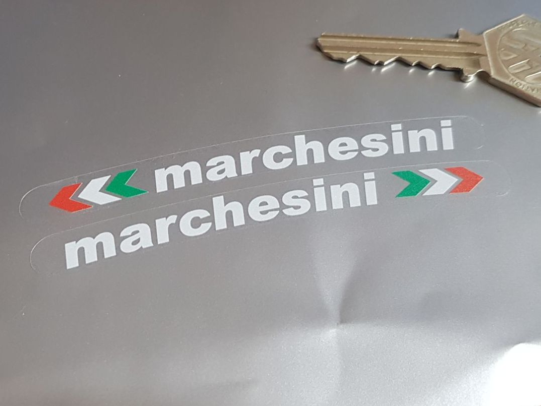 Marchesini Curved Wheels Stickers White on Clear - Set of 4 - 4"