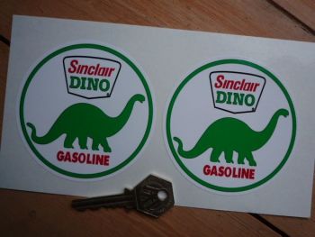 Sinclair Dino Gasoline Circular Stickers. 3.5" Pair.
