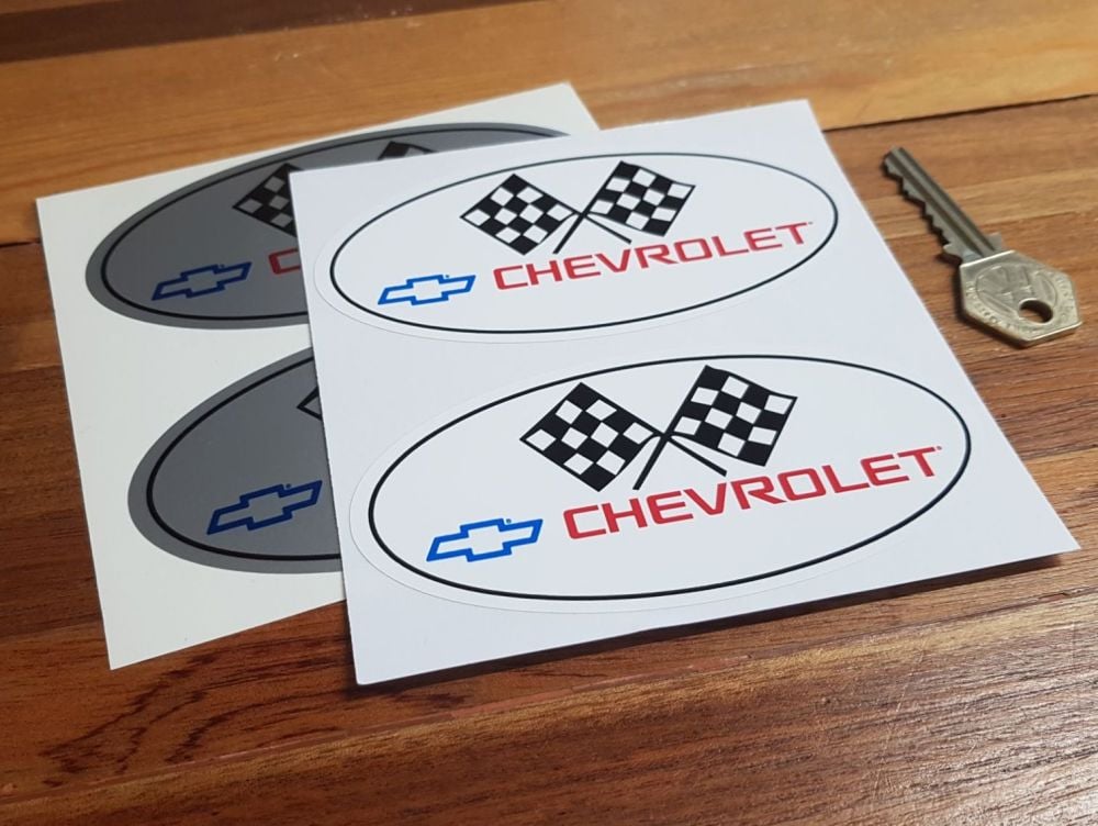 Chevrolet Hot Rod Oval Style Stickers. 4.75" Pair.