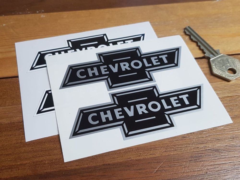Chevrolet. Dicky Bow. Black & Silver/White Stickers. 4" Pair.