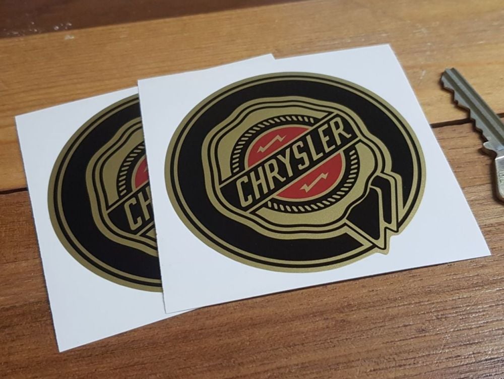Chrysler Gold Circular Logo Stickers. 3" or 4" Pair.