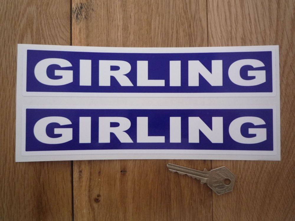 Girling LeMans Style Blue & White Oblong Stickers. 9