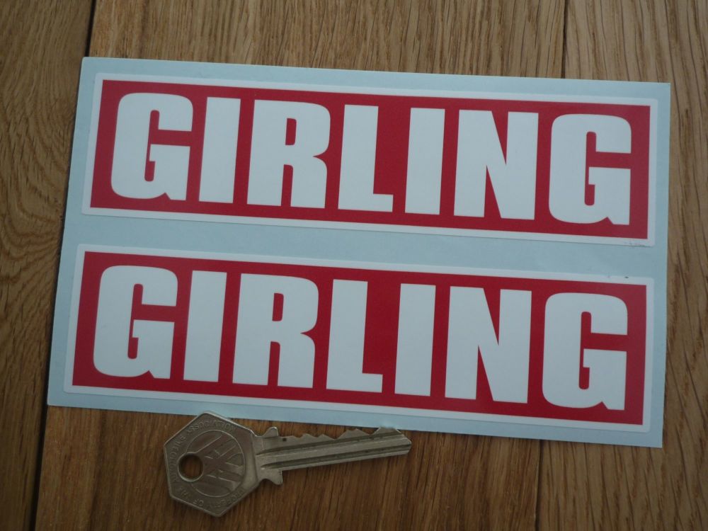 Girling Red & White Oblong Stickers. 6