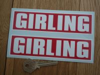 Girling Red & White Oblong Stickers. 6" Pair.