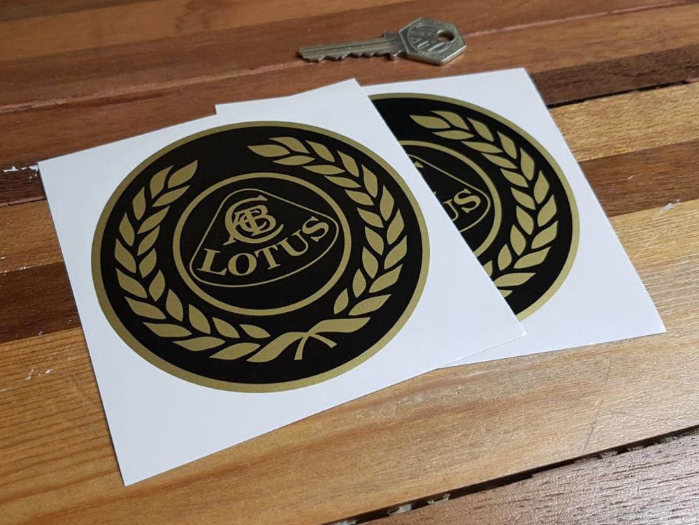Lotus Black & Gold Garland Roundel Stickers. 2.5