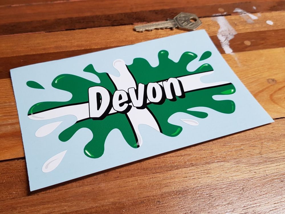 Devon Text Flag Splat Style Sticker 6"