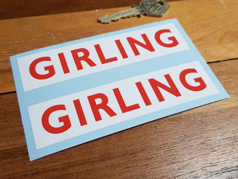 Girling Red on White Oblong Stickers - Style 2 - 5" Pair