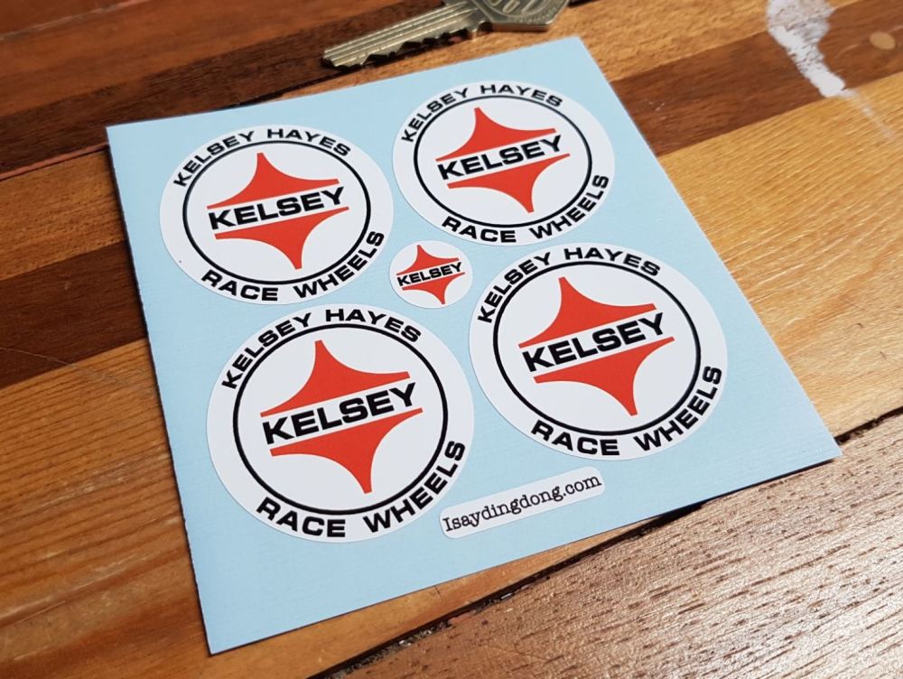 Kelsey Hayes Race Wheels White Circular Stickers - Set of 4 - 47mm