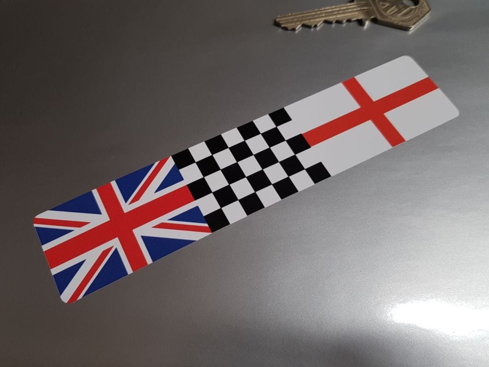 Combination Union Jack, Chequered, & England Flag Sticker 6"