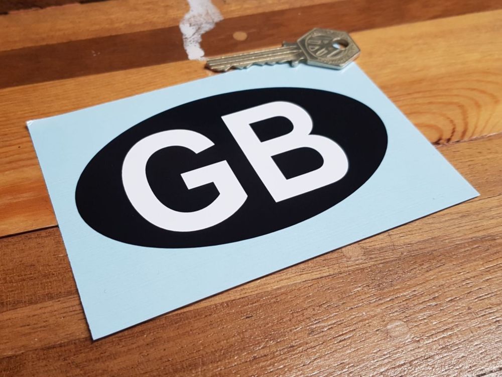 GB ID Plate Sticker - Plain White Text on Black Oval - 4.5