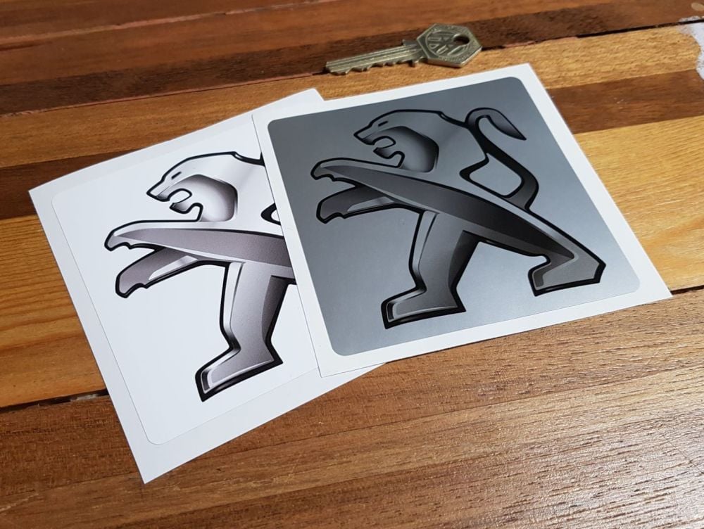 Peugeot Grey Lion Square Stickers 4" Pair
