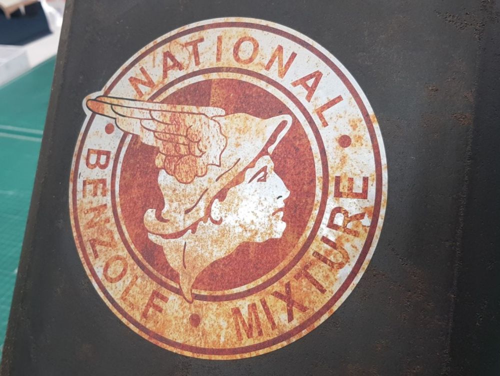 National Benzole Mixture Round Rusty Sticker - 6" or 8"