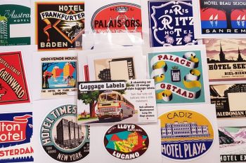 Vintage Style Travel Luggage Labels - Set 2 - Set of 15 Stickers