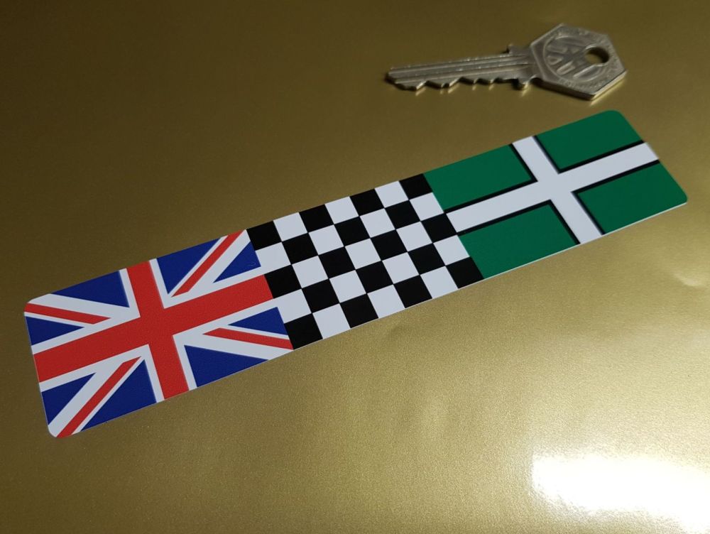Combination Union Jack, Chequered, & Devon Flag Sticker 6"