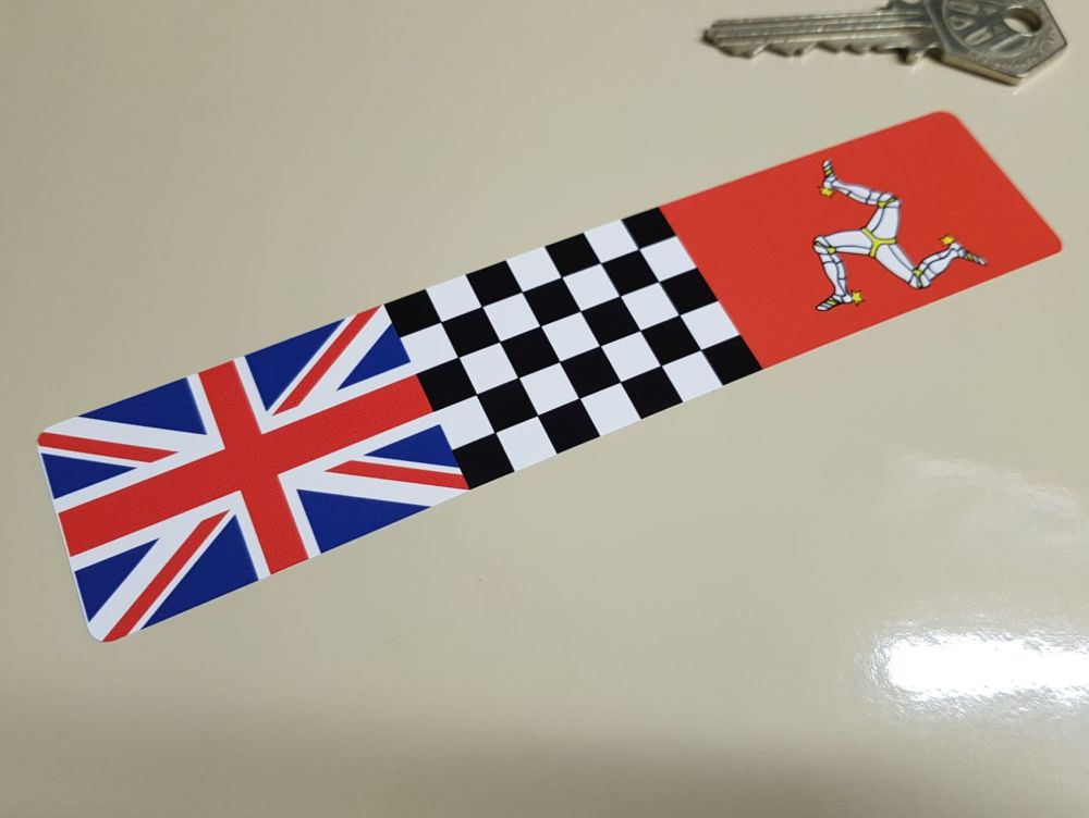 Combination Union Jack, Chequered, & Isle of Man Flag Sticker 6"