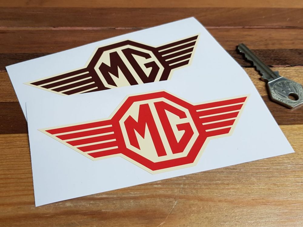 MG Straked Logo Cream Stickers. 5.25" Pair.