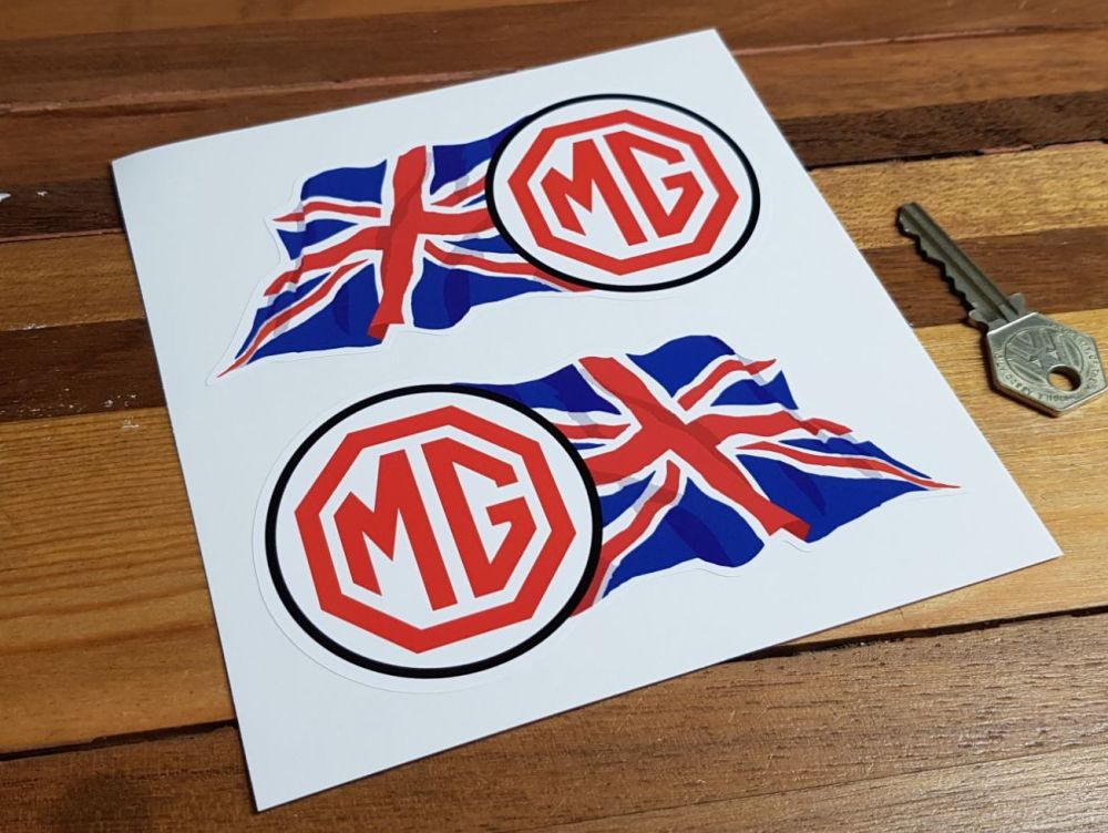 MG & Union Jack Stickers. 5.5" Pair.