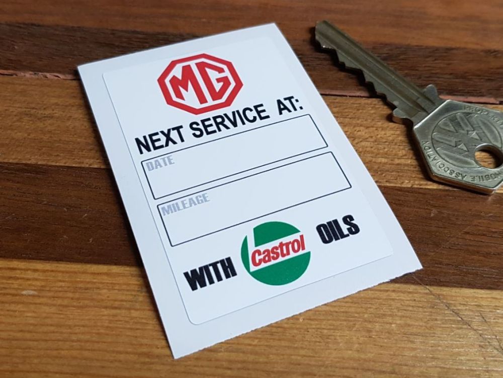 MG 'Service With Castrol Oils' Service Sticker. 2.75".