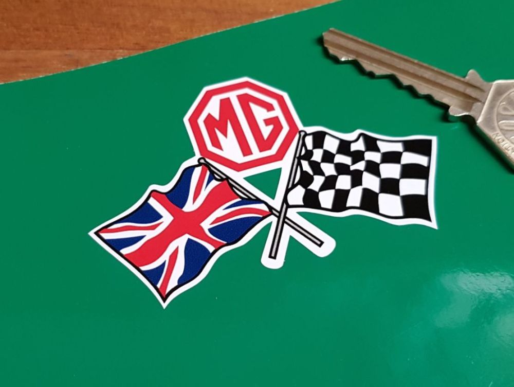 MG Crossed Chequered Flag & Union Jack Stickers - 3", 4", or 6" Pair