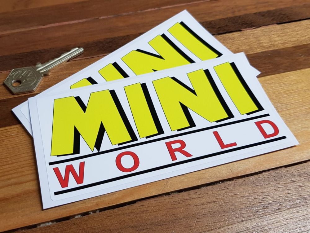Mini World Yellow, Red, & Black Oblong Stickers. 6" Pair.
