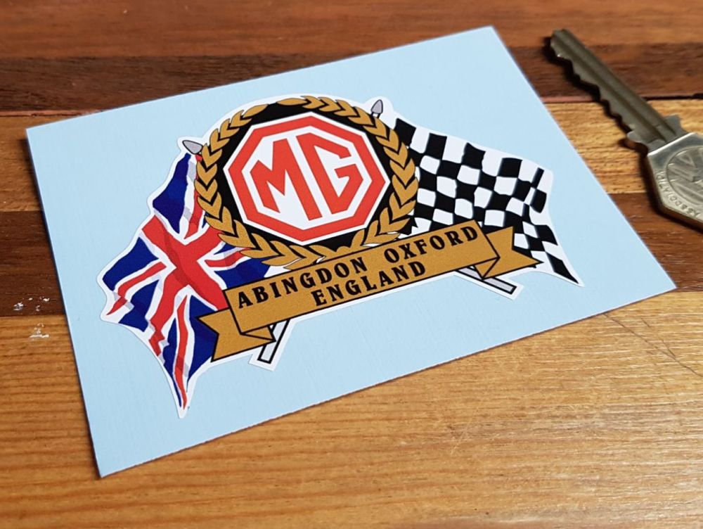 MG Abingdon Flag & Scroll Sticker. 3.75".