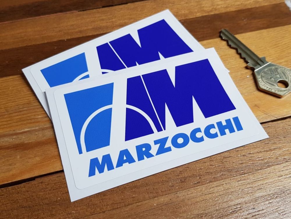 Marzocchi Motorcycle Blue Stickers. 3" or 4" Pair.