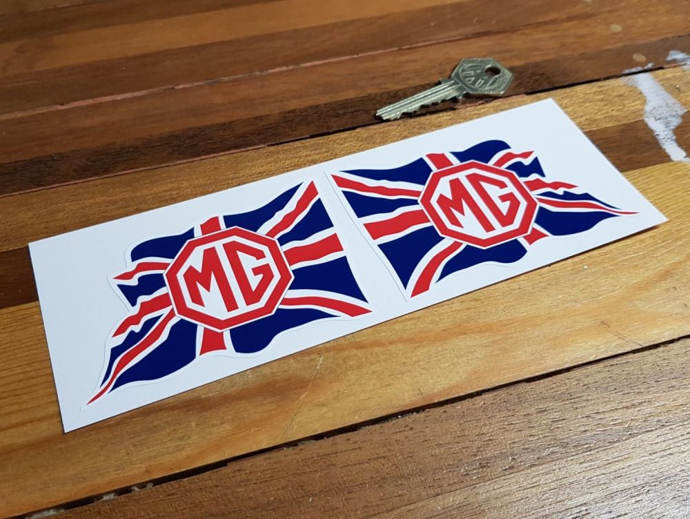 MG Wavy Union Jack Stickers. 4" Pair.
