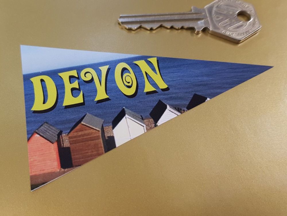 Devon Travel Pennant Sticker. 4".