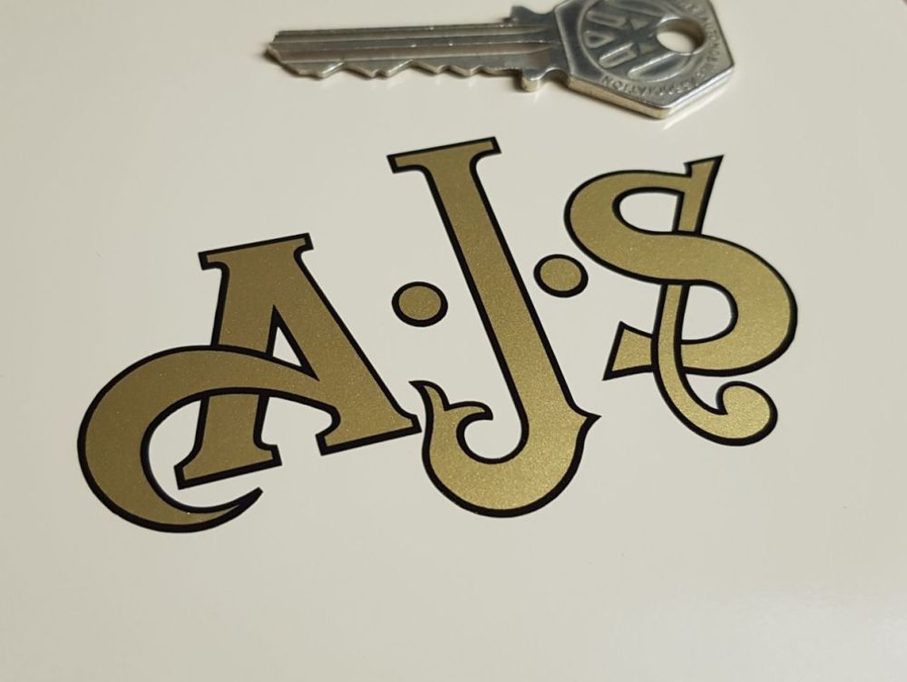 AJS Cut To Shape Gold with Black Border Stickers 3.25" Pair