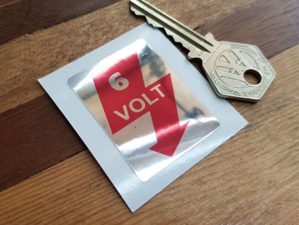 6 Volt Sticker - Red & Mirrored Foil - 45mm