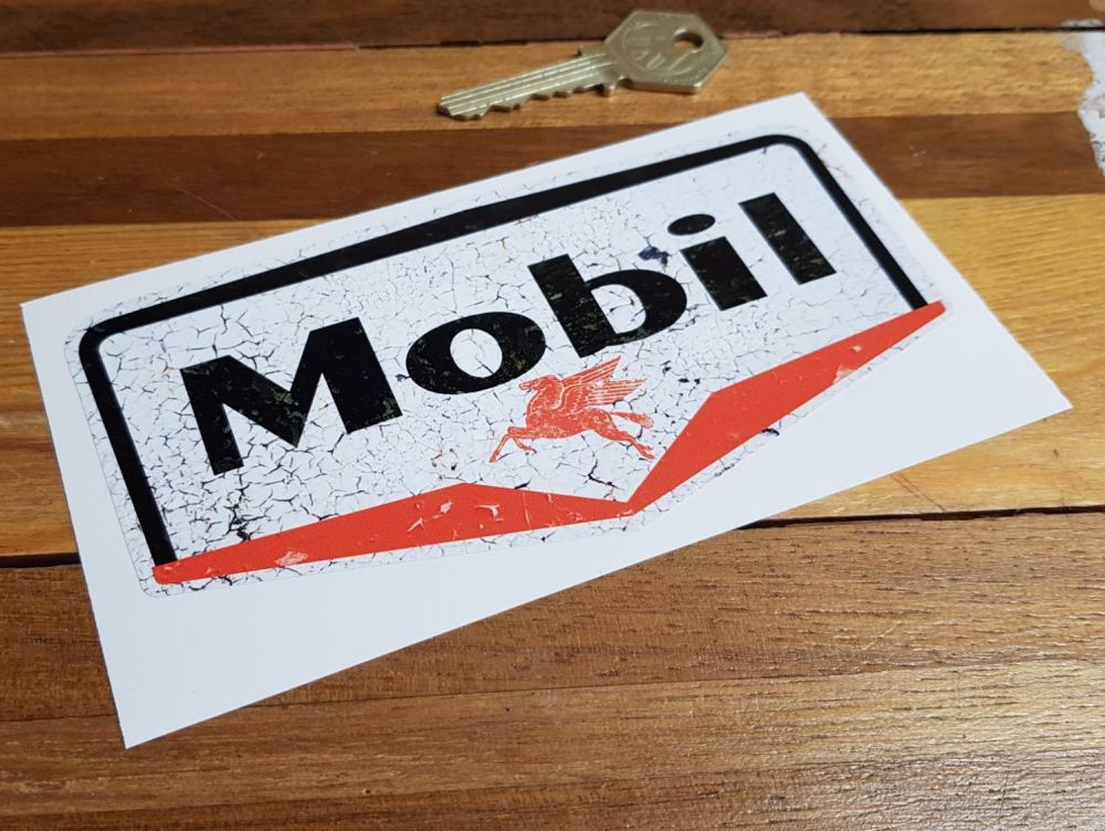 Mobil Gas Station Distressed Cracked Paint Style Sticker 6"