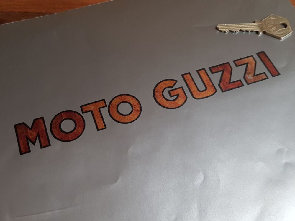 Moto Guzzi Cut Text Rusty Style Stickers 8" Pair