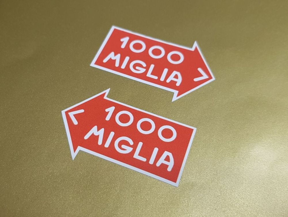 Mille Miglia Directional Stickers. 1.5", 2.5", 3.5", 4.5" or 5" Pair.