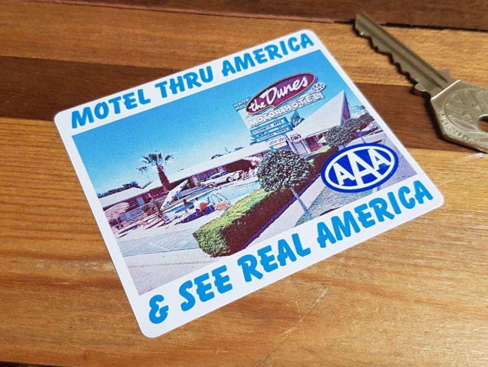 AAA Motel Thru America & See Real America Sticker. 3.5