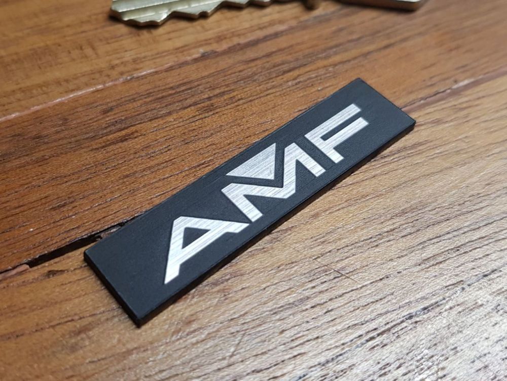 AMF Laser Cut Self Adhesive Motorcycle Badge. Black & Silver. 50mm.