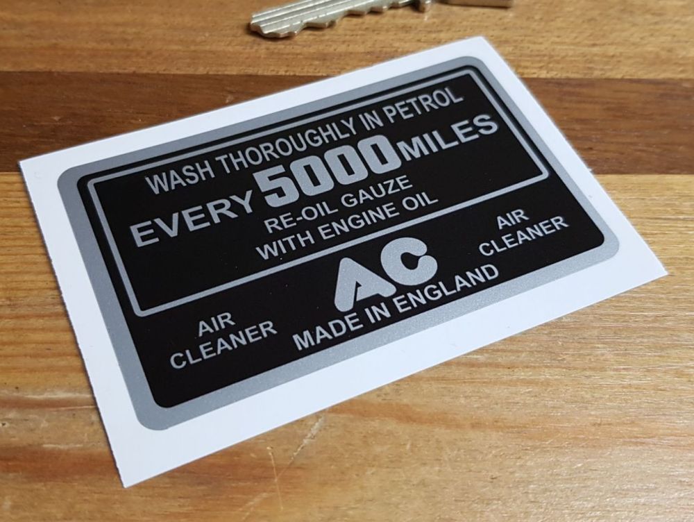 AC Wash Thoroughly Every 5000 Miles etc Air Cleaner Black & Silver Sticker 2" or 3.25"