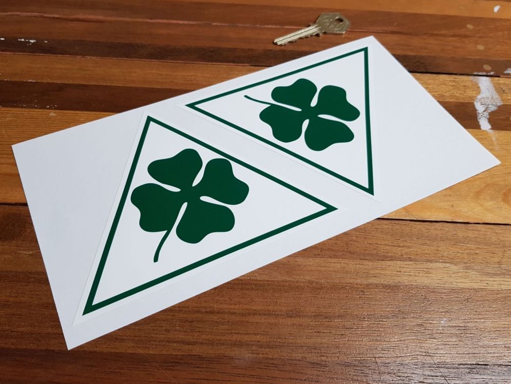 Alfa Romeo Cloverleaf Triangle With Green Angular Outline Stickers. 6" Pair.
