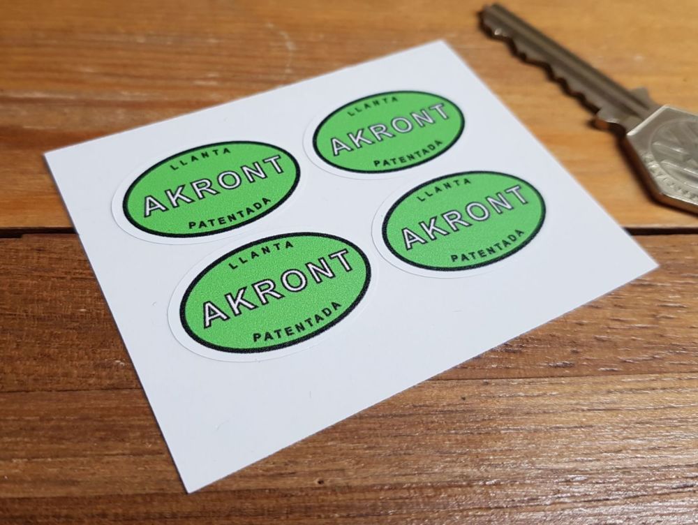 Akront Green & White Oval Stickers. Set of 4. 1.25