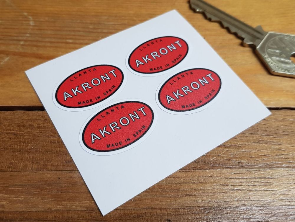Akront Red Oval Stickers. Set of 4. 1.25".