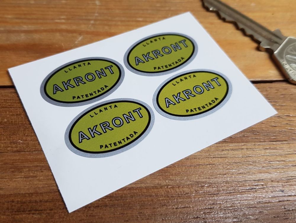 Akront Yellow & Silver Oval Stickers. Set of 4. 1.25