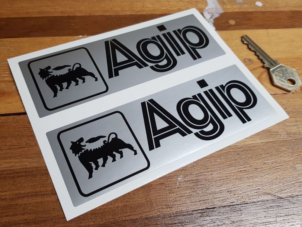 Agip Black & Silver Oblong Stickers. 3