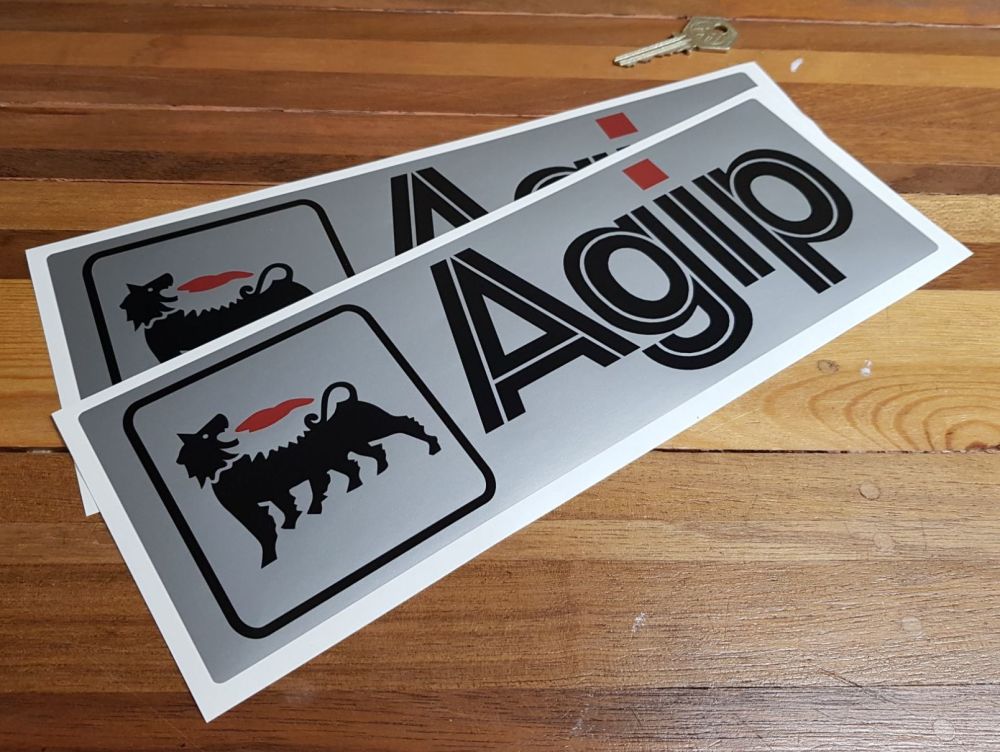 Agip Black & Silver with Red Dot Oblong Stickers. 12