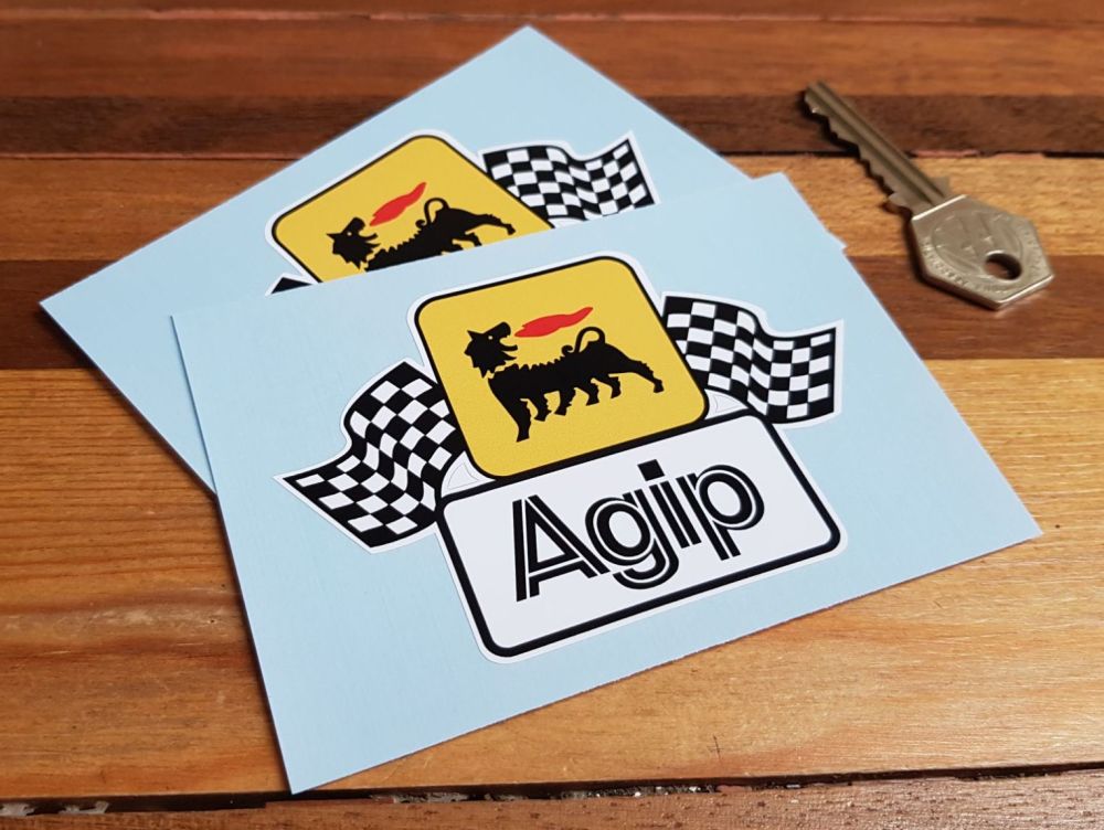 Agip Earlier Style Wavy Chequered Flags Stickers. 4