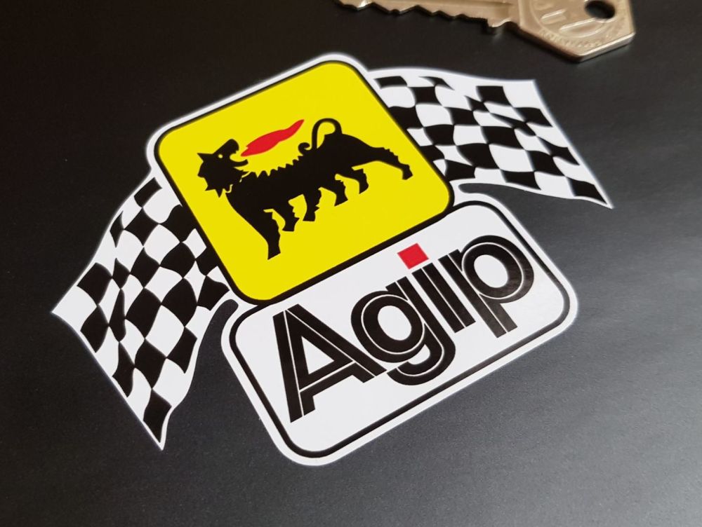 Agip Later Style Wavy Chequered Flags Stickers. 4