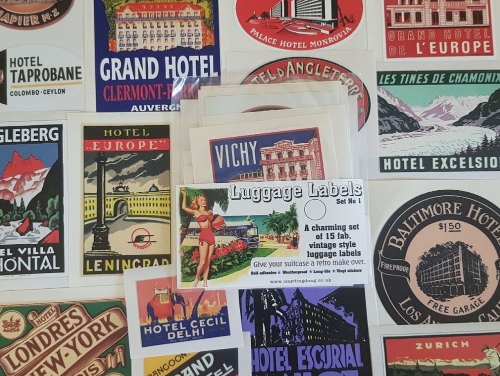 Vintage Style Travel Luggage Labels - Set 1 - Set of 15 Stickers