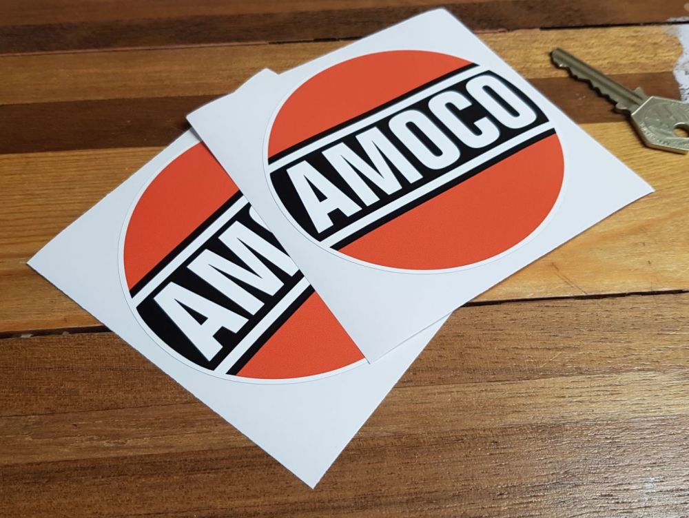 Amoco Oil Circular Stickers. 4" Pair.