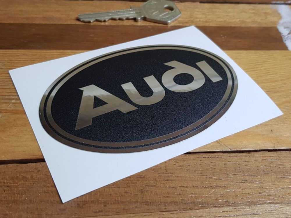 Audi Black & Chrome Foil Oval Logo Sticker 4" / 100mm