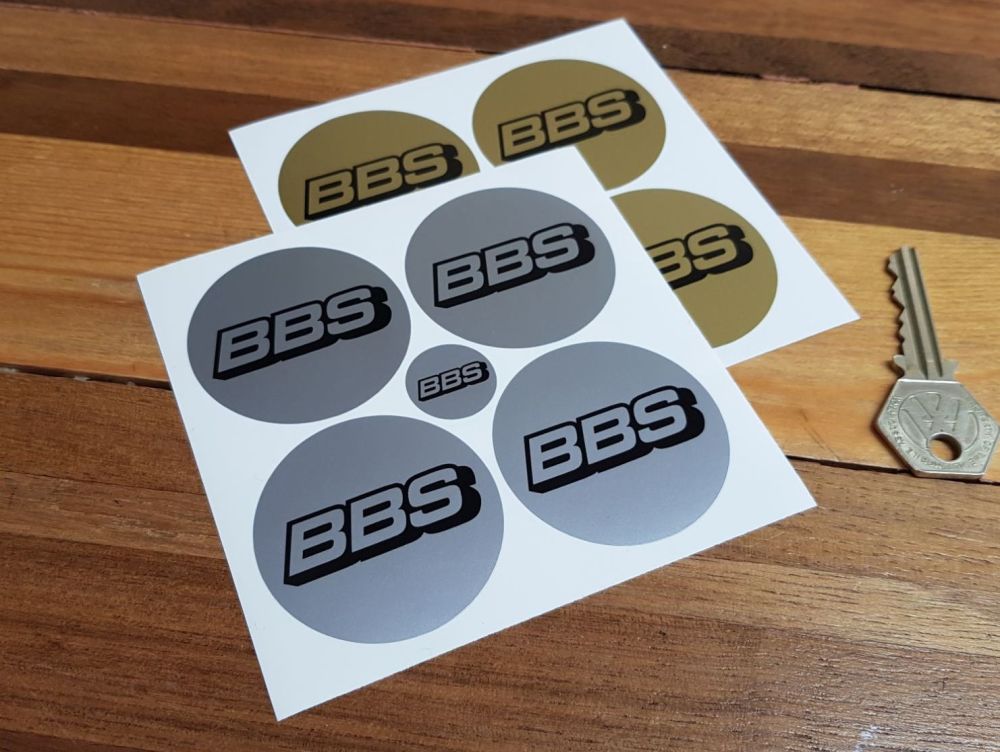 BBS Wheel Centre Stickers. Gold/Silver. Set of 4. 50mm.